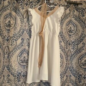 White and Tan Kids Casual Dress